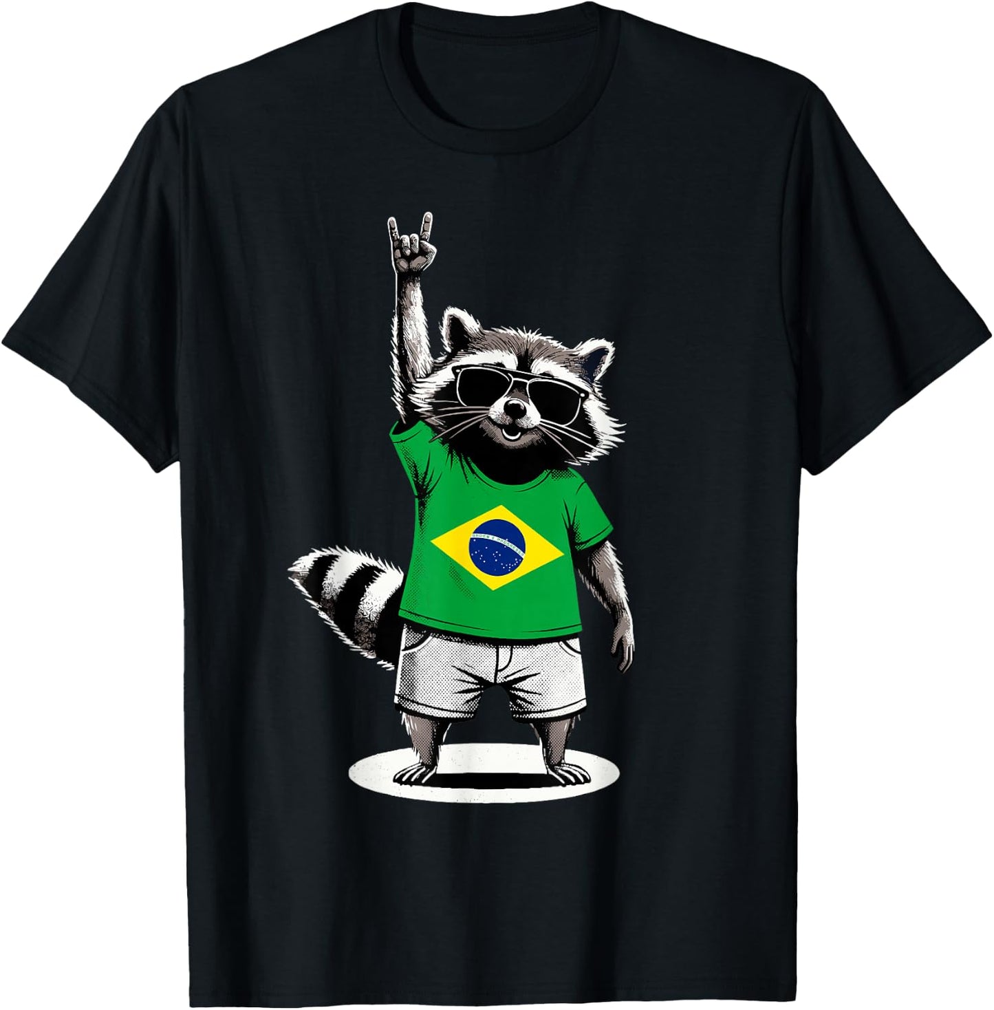 Brazilian Flag Raccoon Funny Brazil T-Shirt - T-Shirt | Black