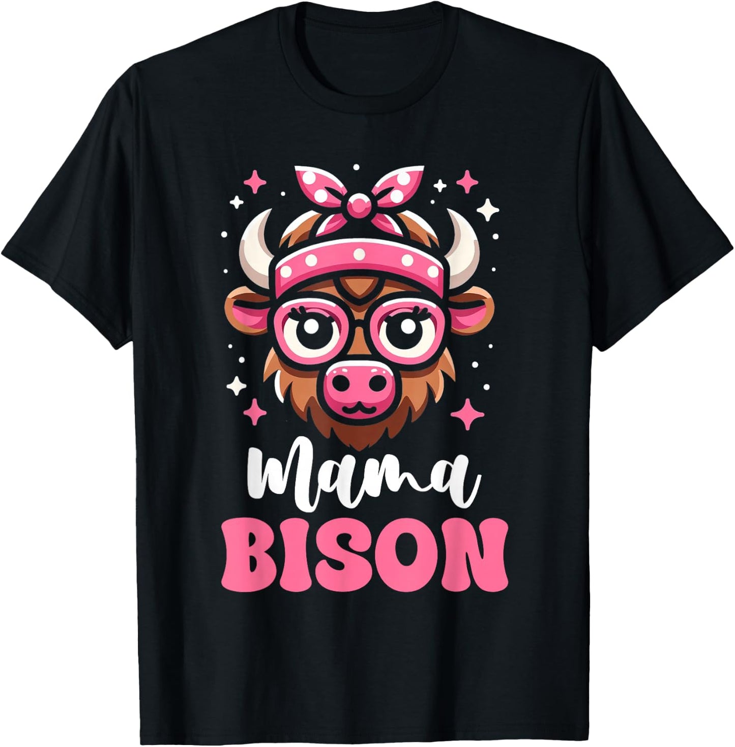 Pink Bandana Glasses Bison Mama Mother’s Day T-Shirt - T-Shirt | Black