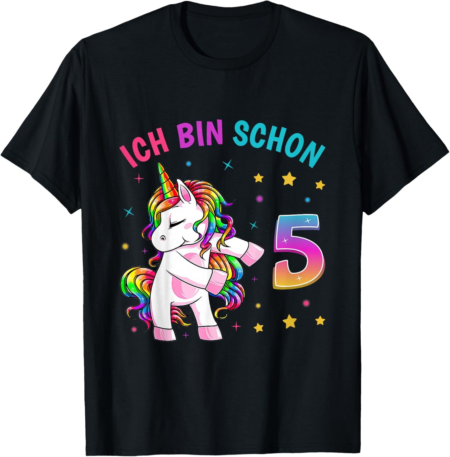 Children's 5th Birthday Girl I Am 5 Years Old Party Unicorn , black T-Shirt - T-Shirt | Black