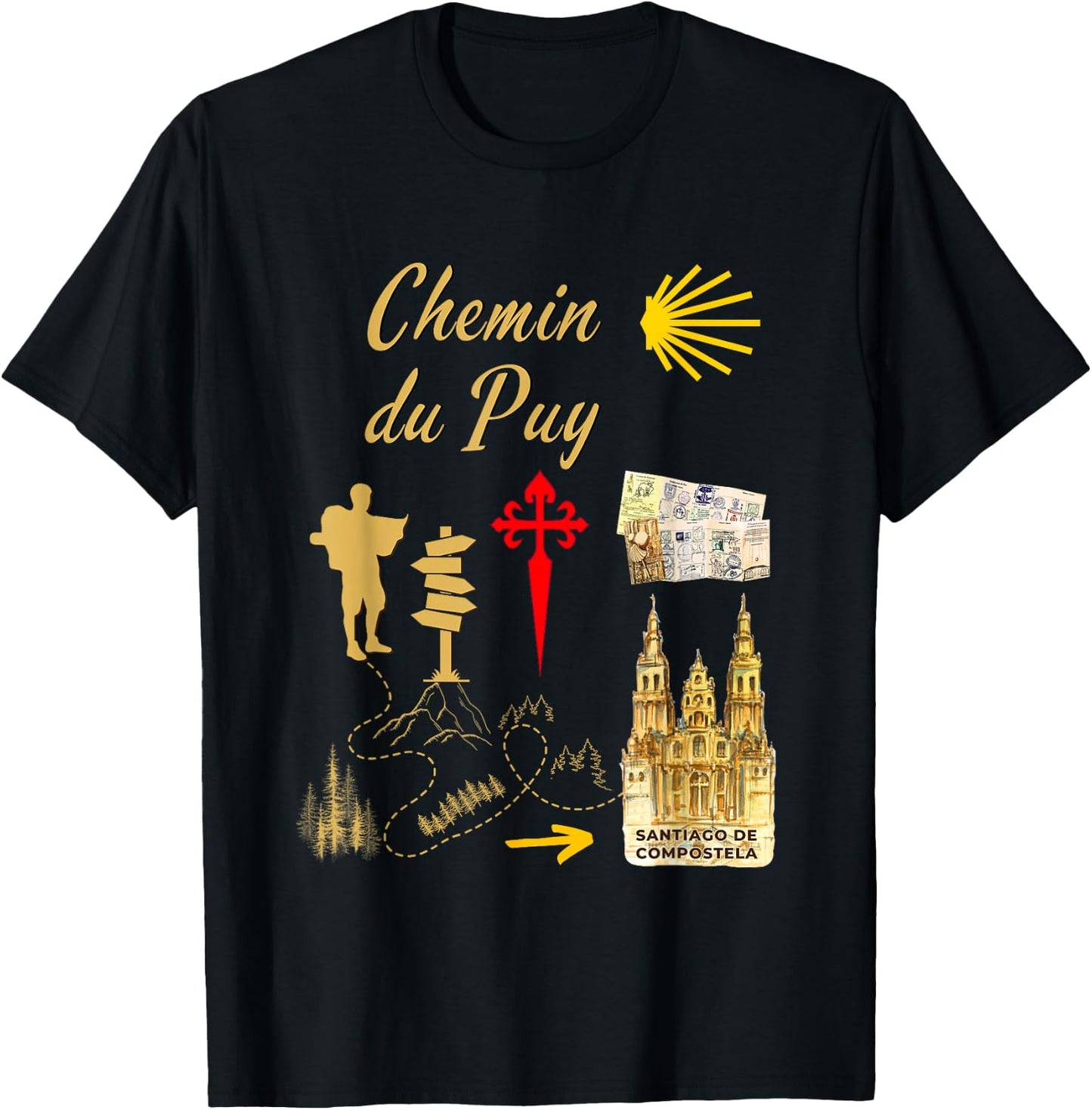 Symbols of the Way of Puy Santiago de Compostela T-Shirt - T-Shirt | Black