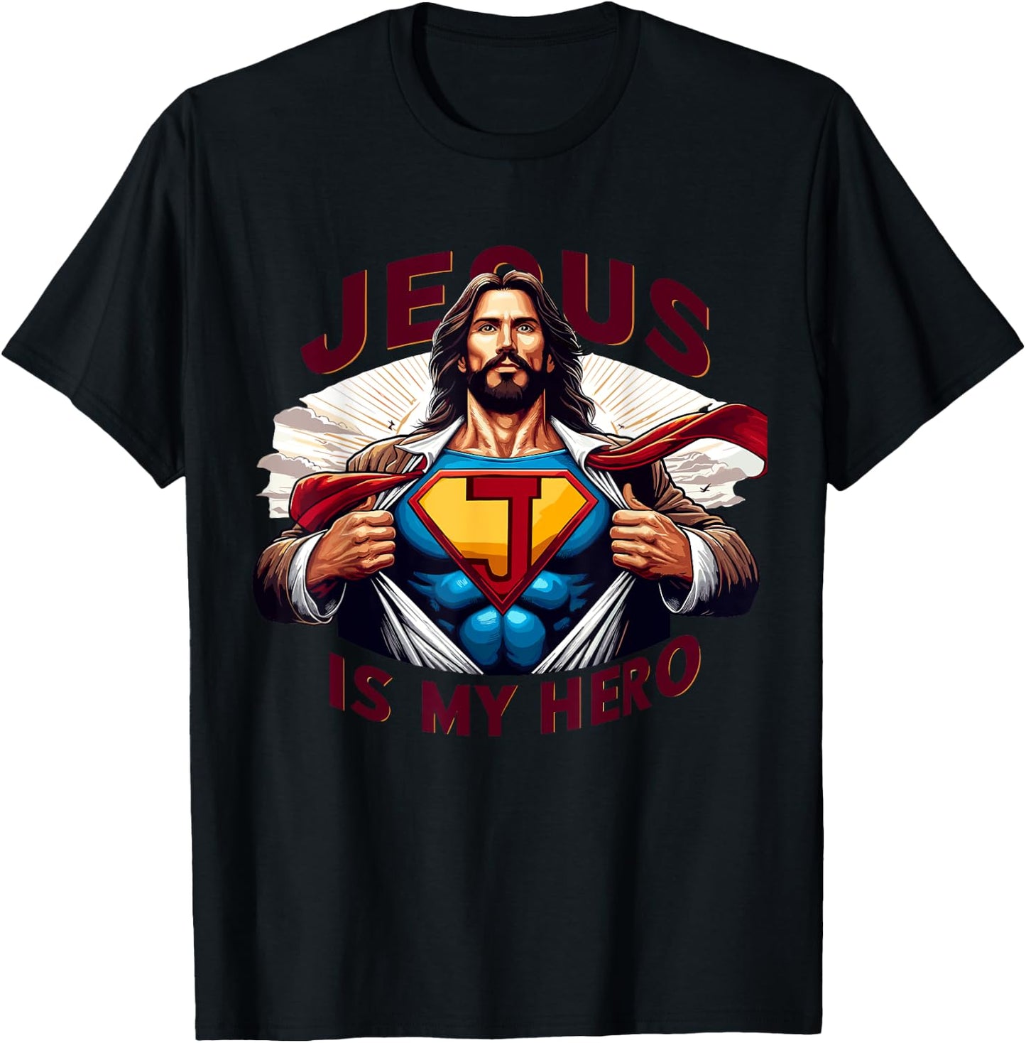 Jesus Is My Superhero Religious Christian Catholic Rizzen , Small, Black T-Shirt - T-Shirt | Black