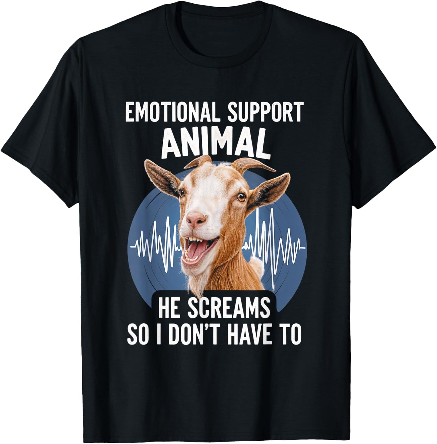 Emotional Support Animal Goat Screaming Funny Goat T-Shirt - T-Shirt | Black