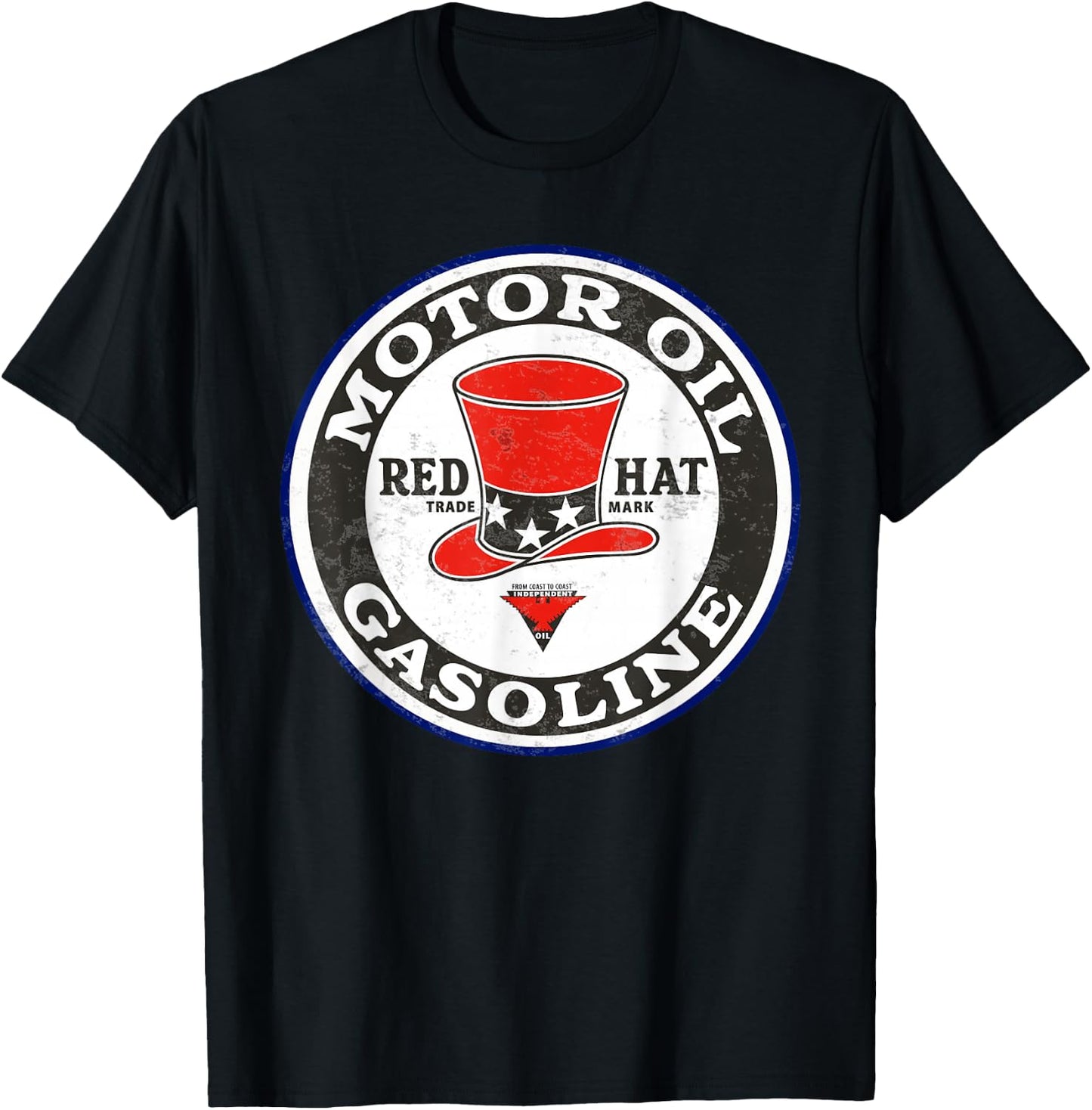Retro Vintage Gas Station Red Hat Motor Oil Car Bike Garage T-Shirt - T-Shirt | Black