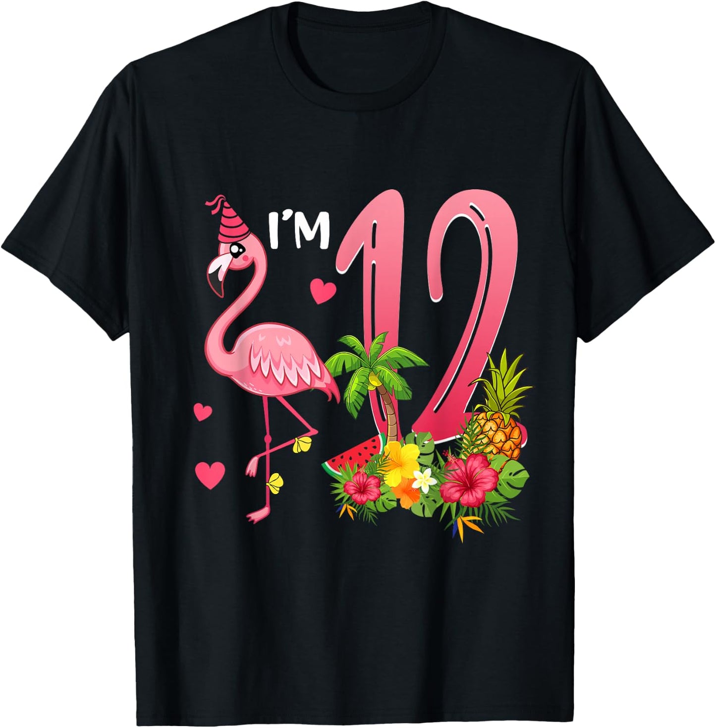 I'm 12 Year Old Flamingo Tropical Theme 12th Birthday Girl T-Shirt - T-Shirt | Black