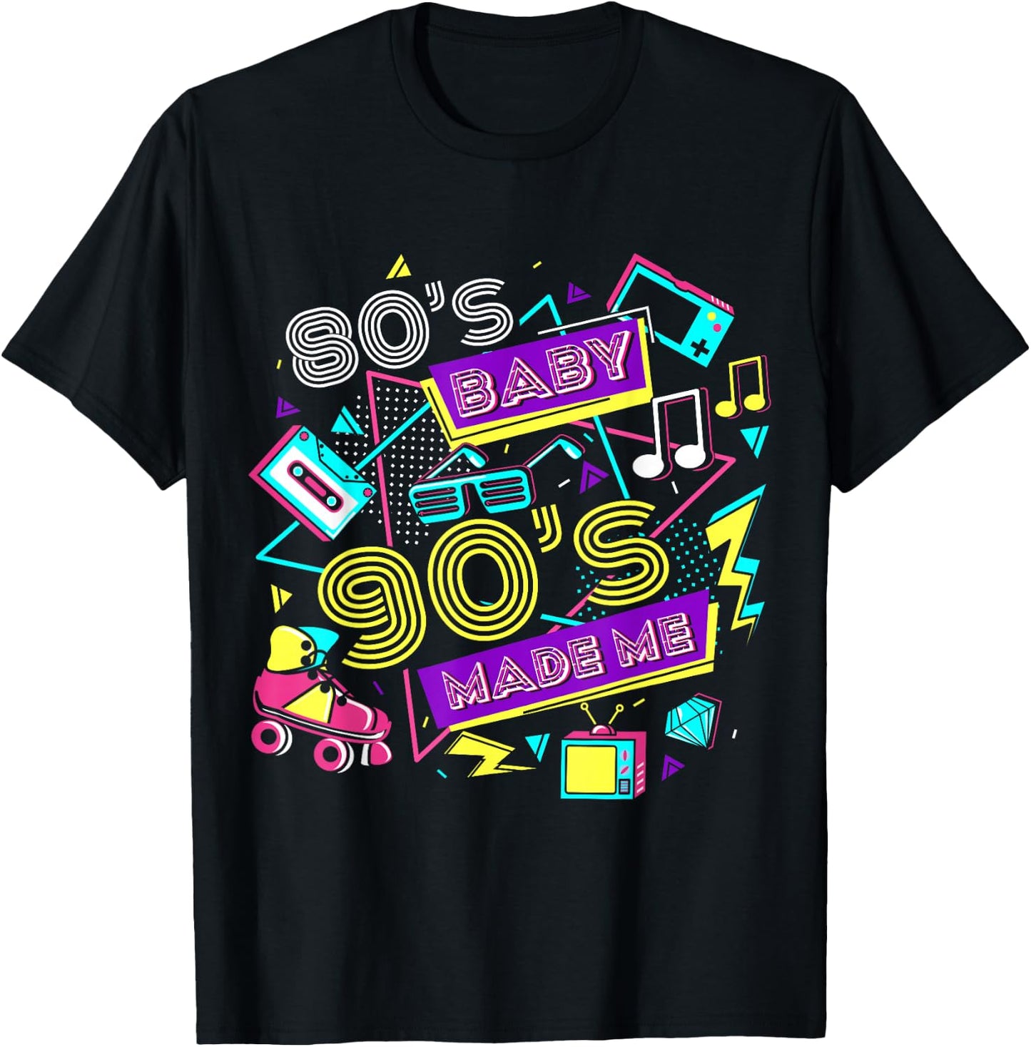 Retro 1980s 80's Baby 1990s 90's Made Me Vaporwave Nostalgia T-Shirt - T-Shirt | Black