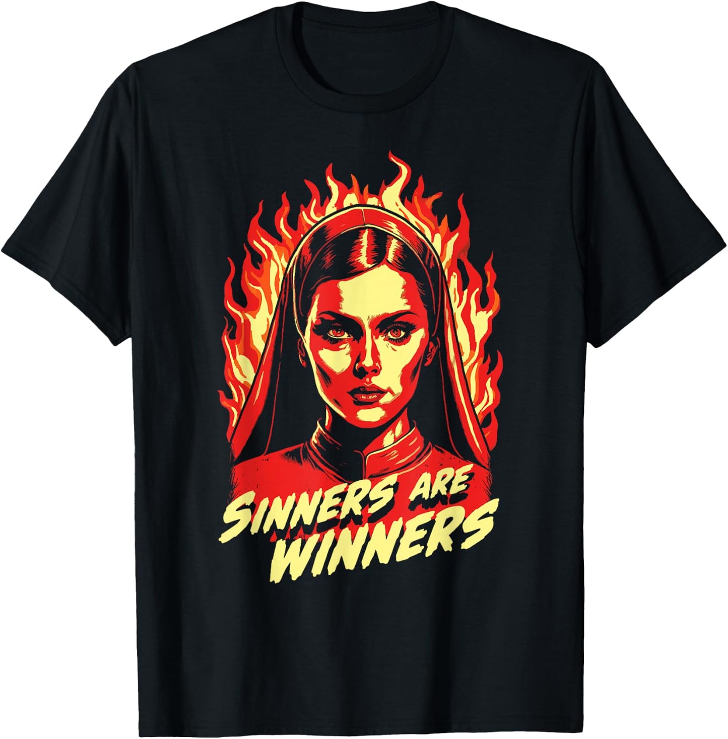 Sinners Are Winners Pretty Satanic Nun T-Shirt - T-Shirt | Black