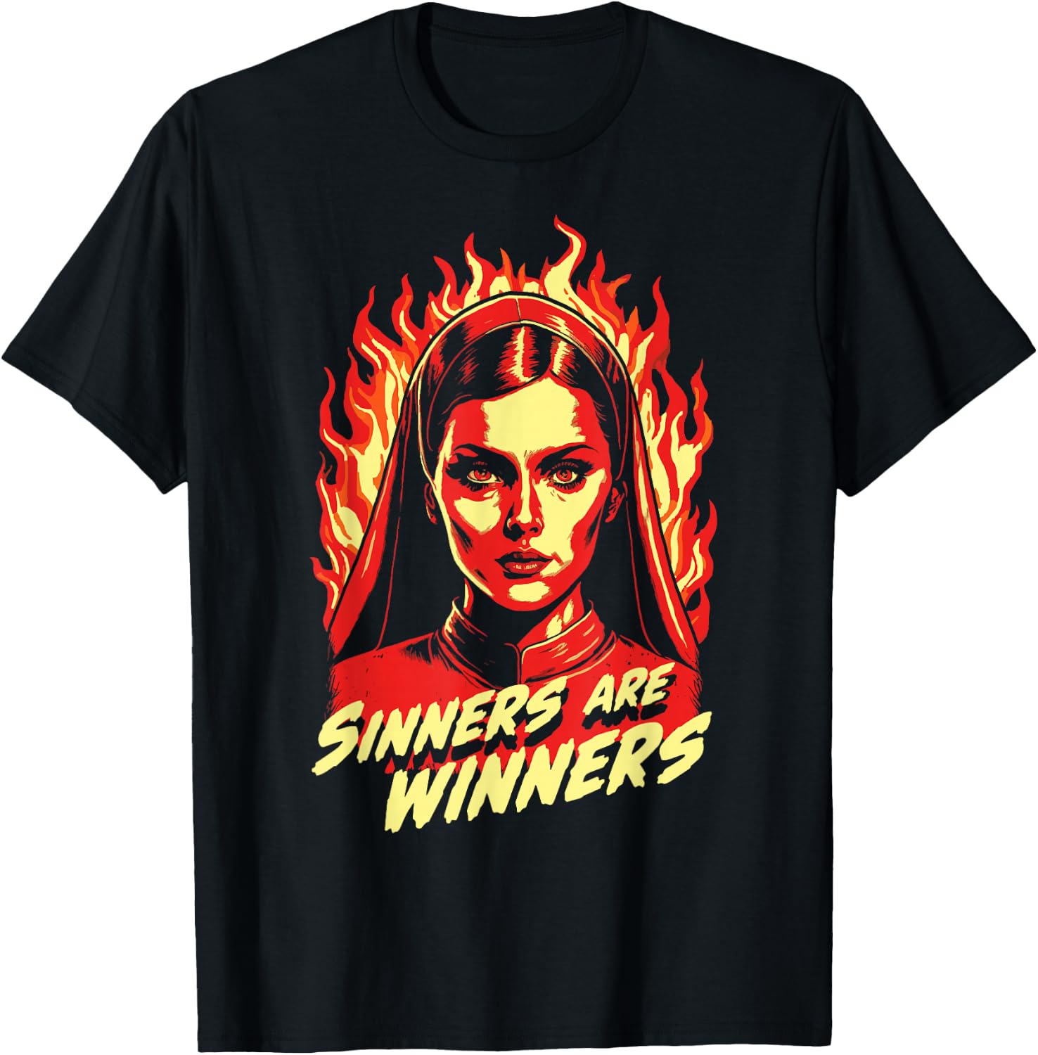 Sinners Are Winners Pretty Satanic Nun T-Shirt - T-Shirt | Black
