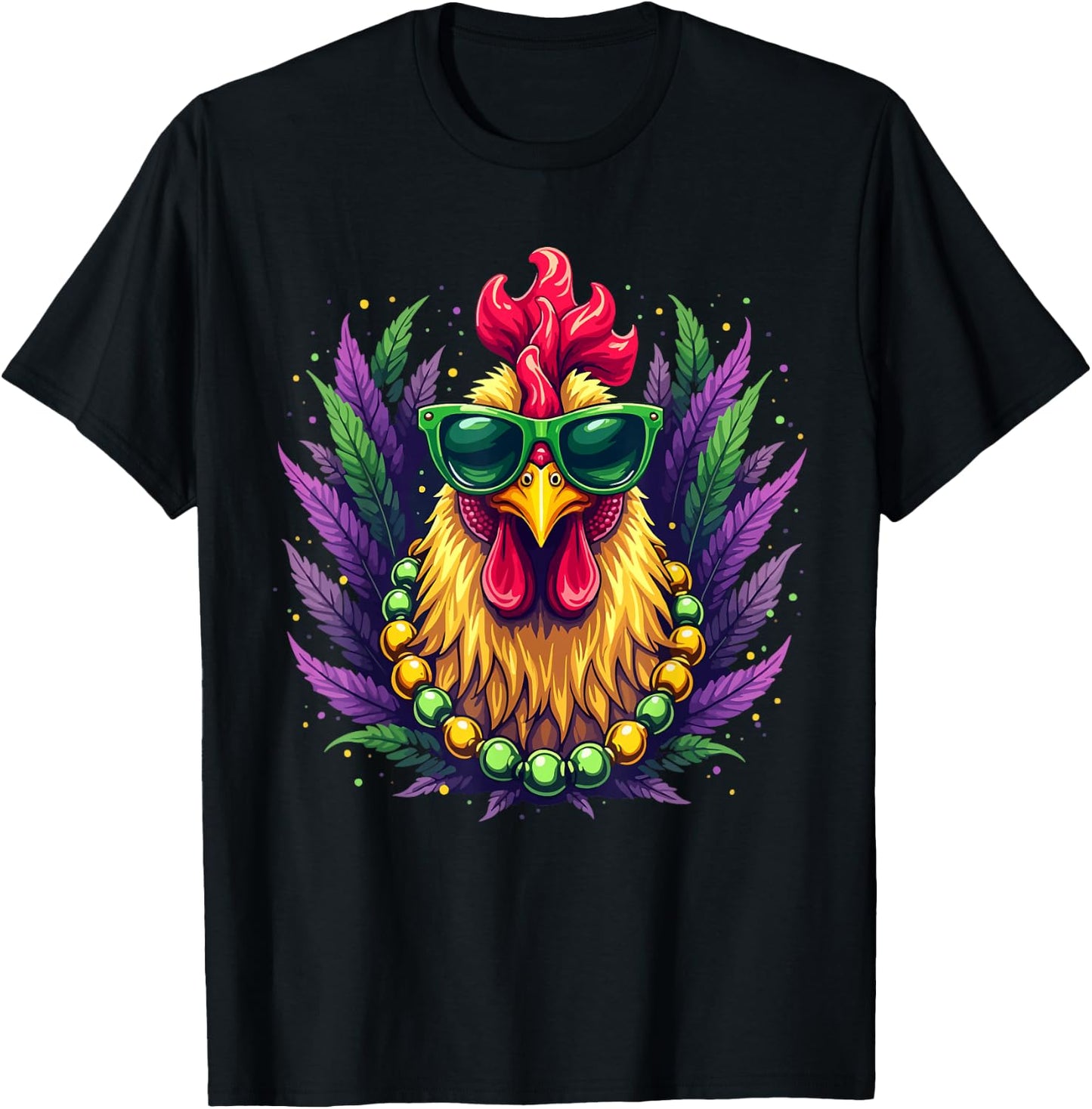 Chicken Sunglasses Beads Farmer New Orleans Party Mardi Gras T-Shirt - T-Shirt | Black