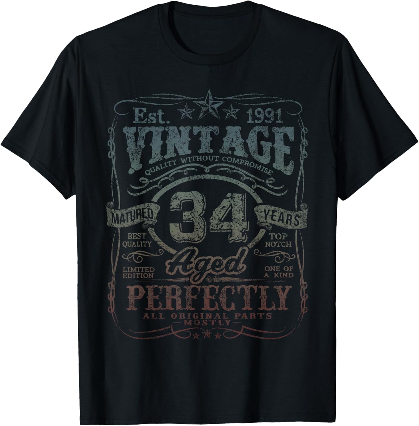 Vintage 1991 Limited Edition Shirt 34 year old 34th Birthday T-Shirt - T-Shirt | Black