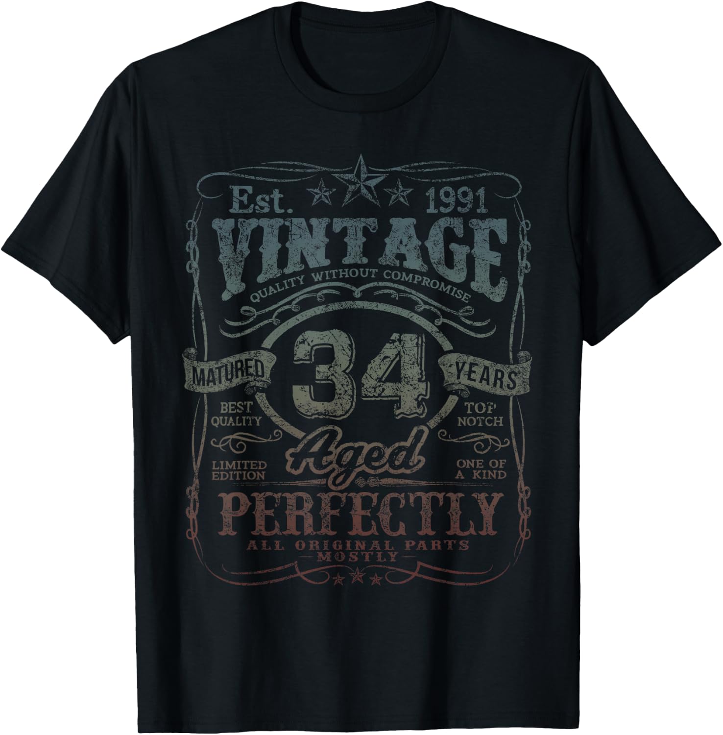 Vintage 1991 Limited Edition Shirt 34 year old 34th Birthday T-Shirt - T-Shirt | Black