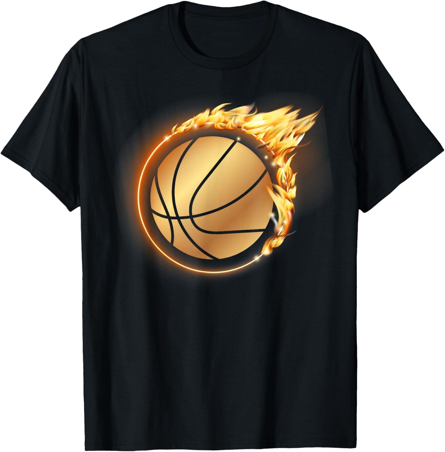 Flaming Gold Basketball Slam Dunk Hoop Fire Basketball Flame T-Shirt - T-Shirt | Black
