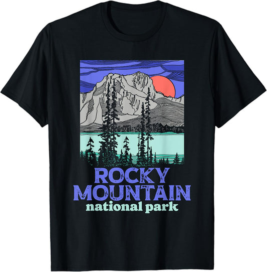 Rocky Mountain National Park Colorado Vintage Illustration T-Shirt - T-Shirt | Black