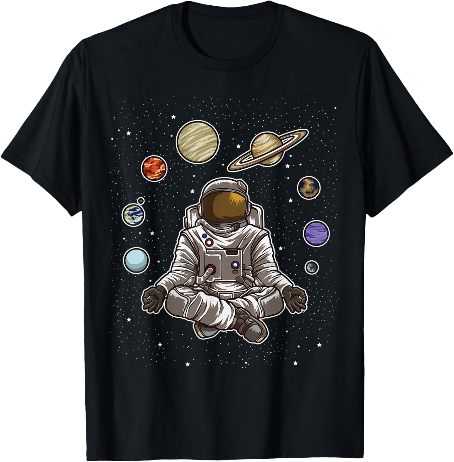 Yoga Astronaut Meditates In Space And feels The Galaxy T-Shirt - T-Shirt | Black