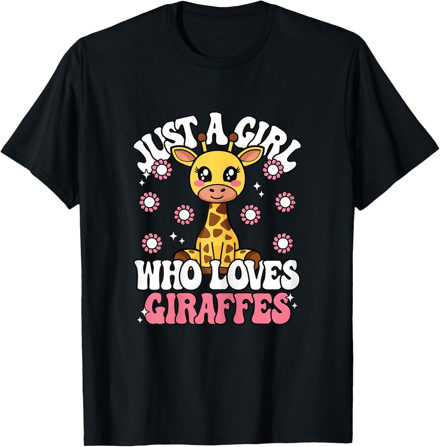 Just A Girl Who Loves Giraffes Cute Pink Wild Animal Kids T-Shirt - T-Shirt | Black