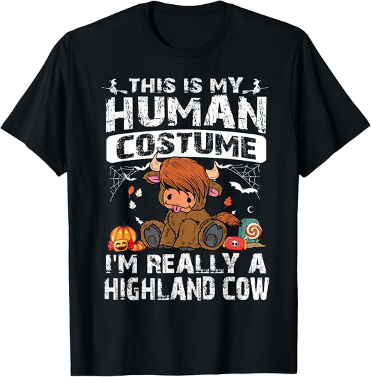 This is My Human Costume I'm Really A Highland Cow Halloween T-Shirt - T-Shirt | Black