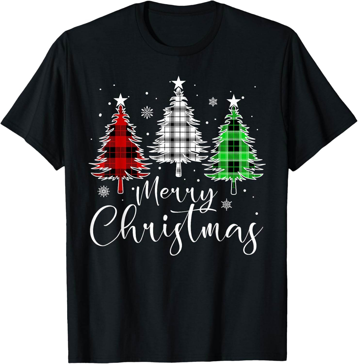 Christmas Tree Buffalo Plaid Red White Green Light Family T-Shirt - T-Shirt | Black
