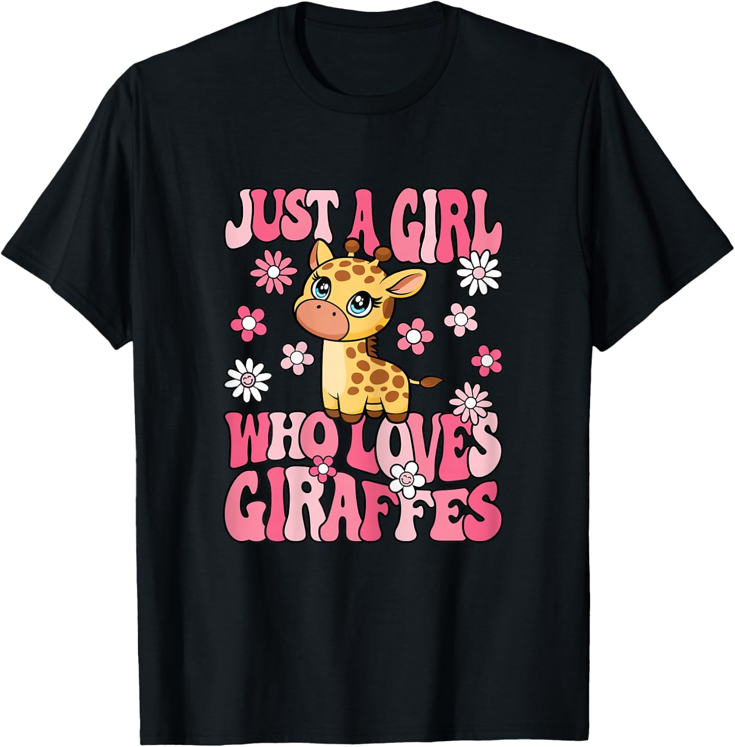 Just A Girl Who Loves Giraffes Groovy Giraffe Girls Kids T-Shirt - T-Shirt | Black