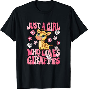 Just A Girl Who Loves Giraffes Groovy Giraffe Girls Kids T-Shirt - T-Shirt | Black