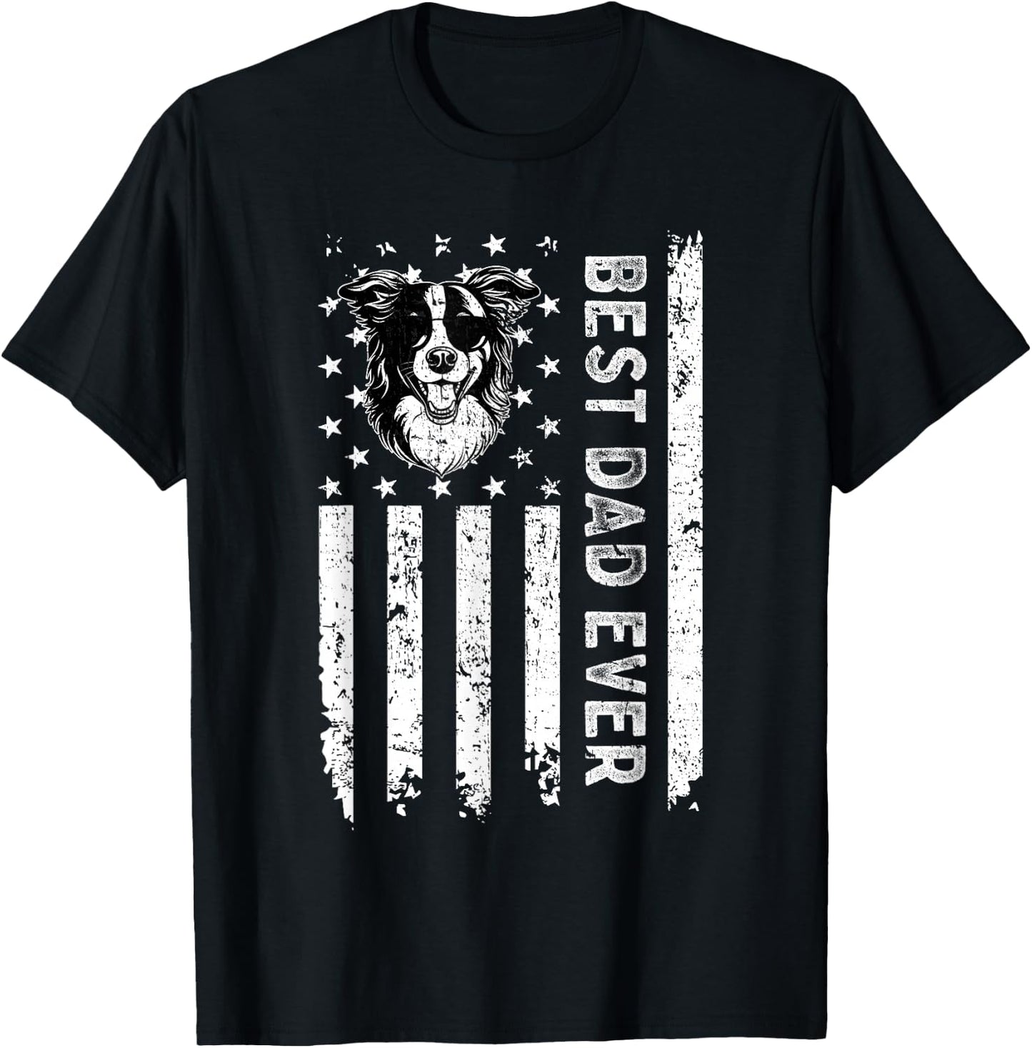 Best Border Collie Dog Dad Ever Fathers Day USA Flag T-Shirt - T-Shirt | Black