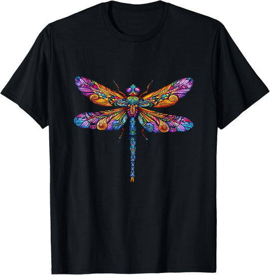 Colorful Dragonfly Splendor T-Shirt - T-Shirt | Black