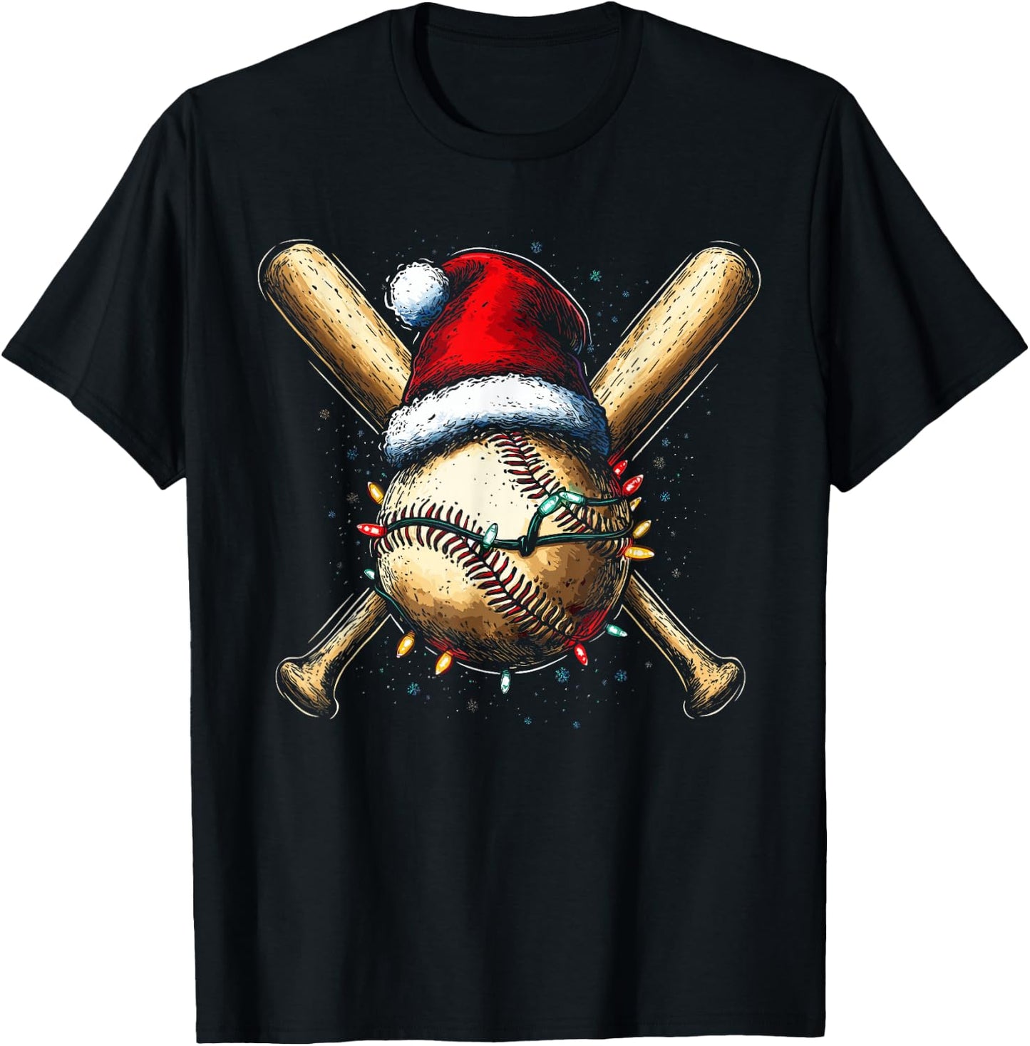 Christmas Baseball Pajama Xmas Santa Boys Girls Kids T-Shirt - T-Shirt | Black