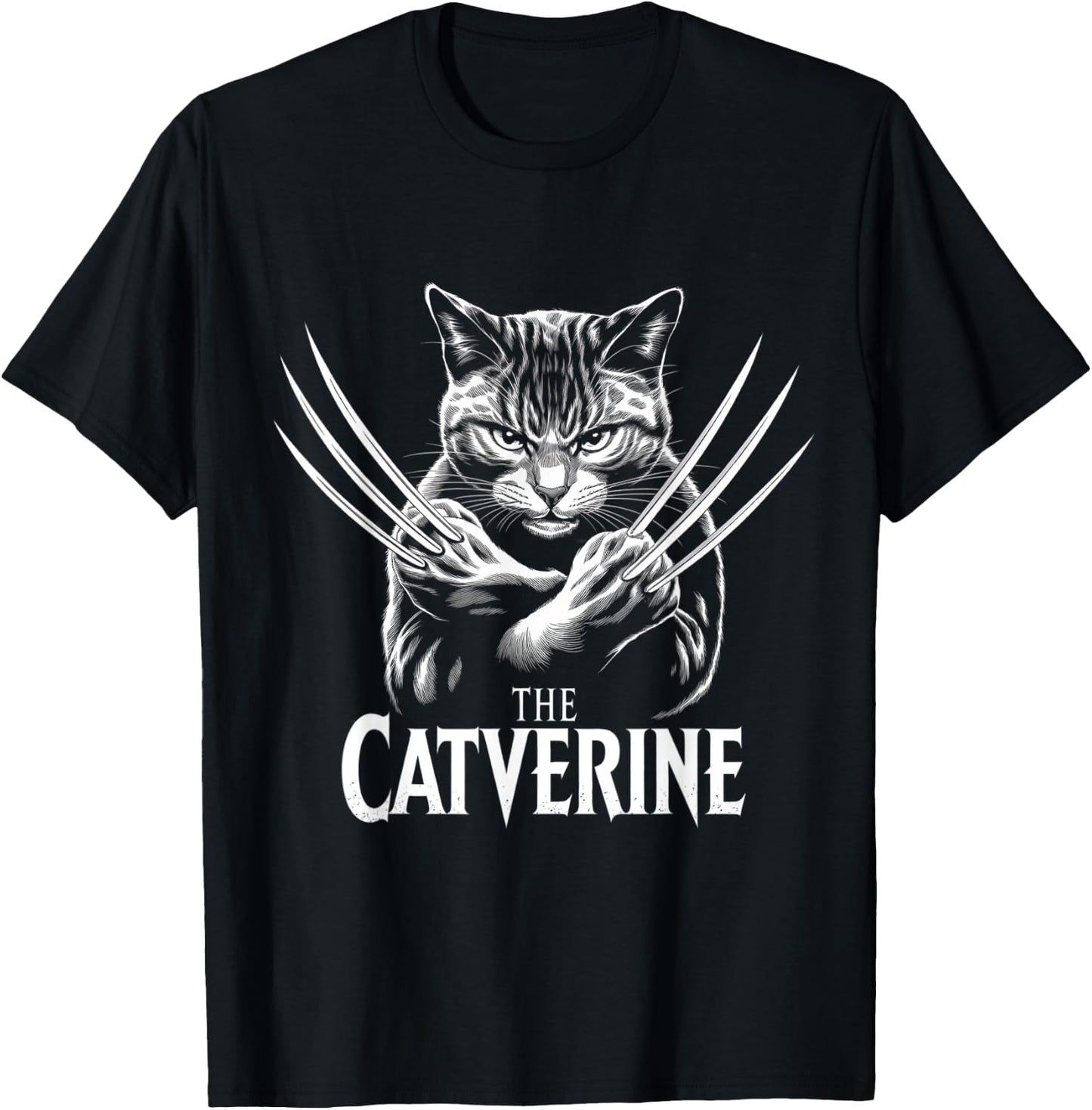 Catverine Humour Cat Man Woman Child Lovers Animals , Black, S T-Shirt - T-Shirt | Black