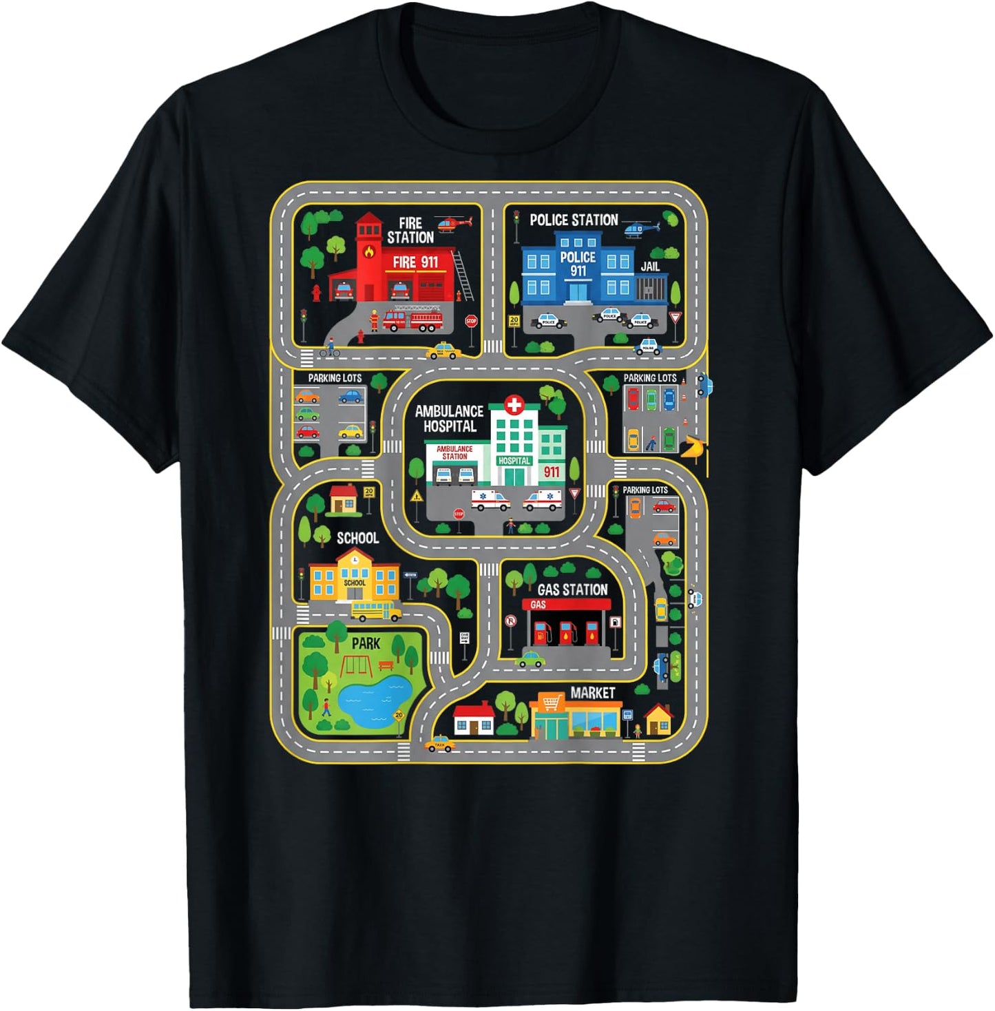 Play Cars On Dads Back City Map Race Track Tired Dads Funny T-Shirt - T-Shirt | Black