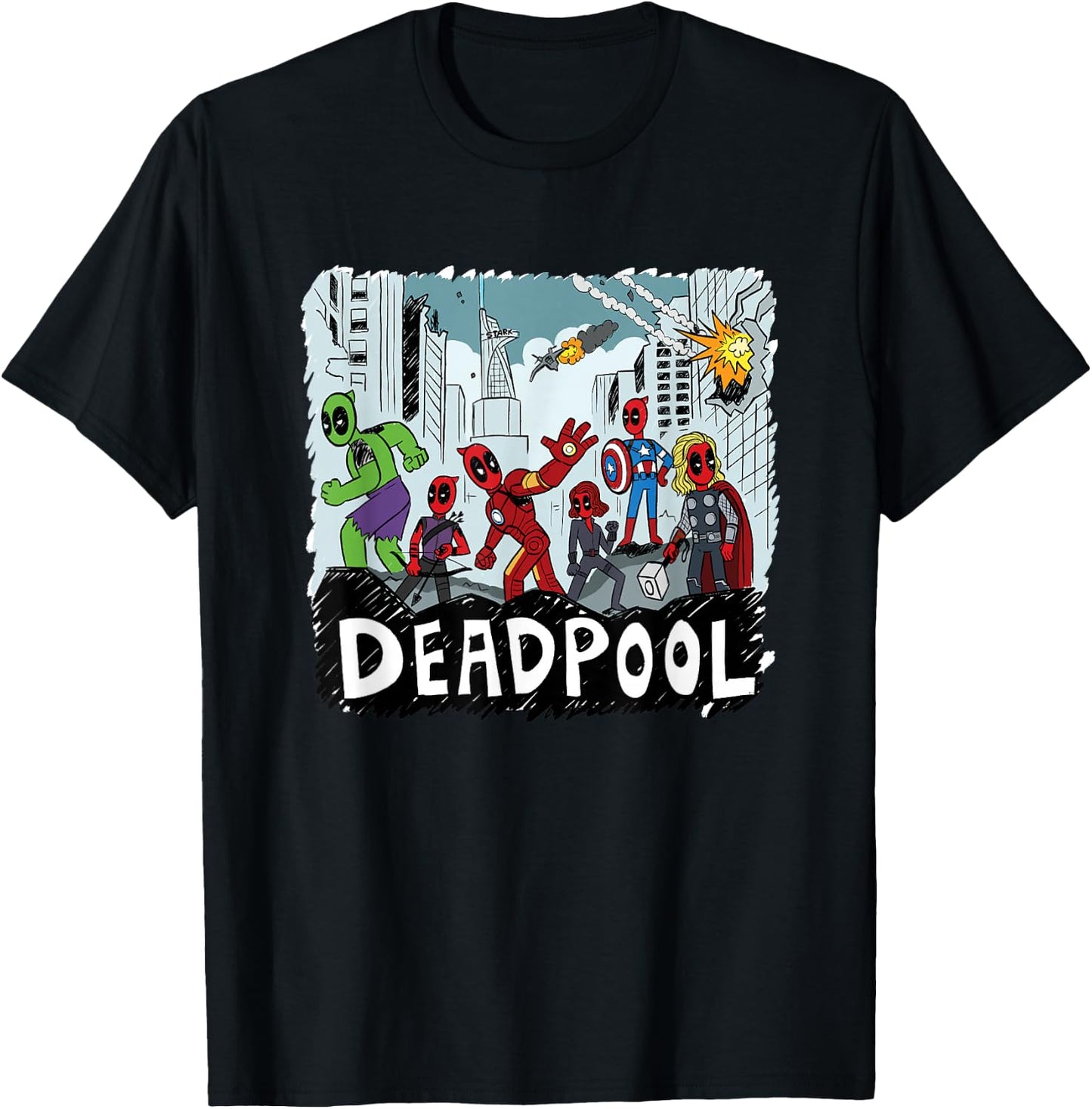 Marvel Deadpool & Wolverine Deadpool Avengers Assemble! T-Shirt - T-Shirt | Black