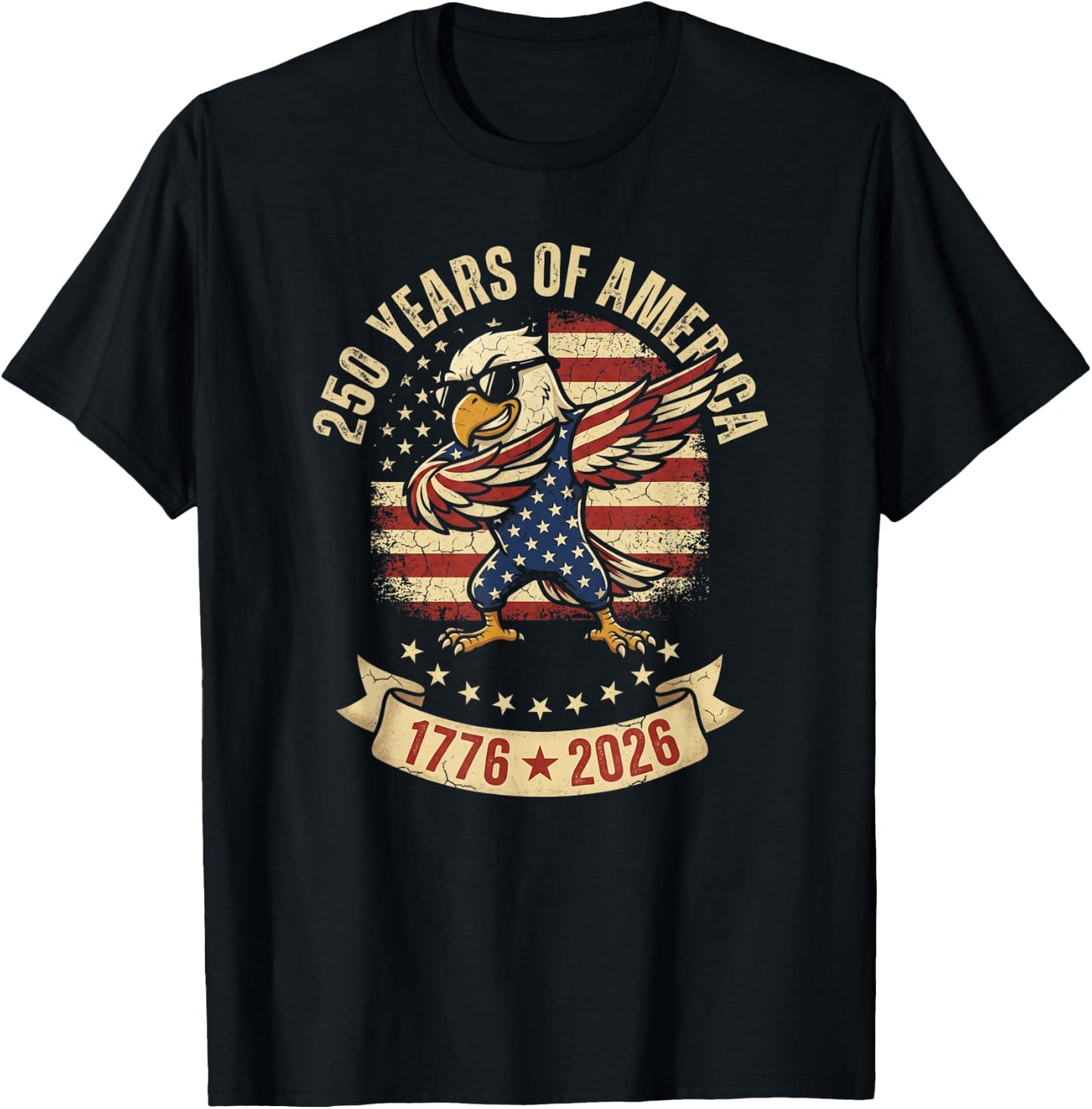 250 Years of America Dabbing Eagle 1776 2026 4th of July T-Shirt - T-Shirt | Black