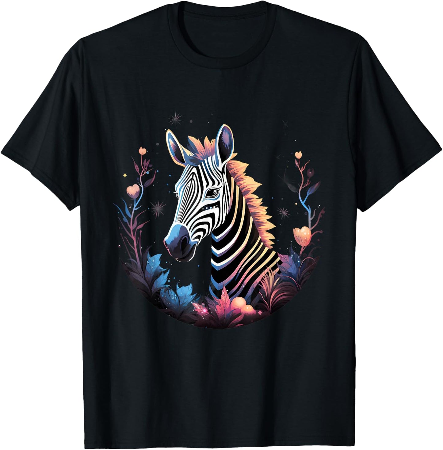 Zebra Floral Portrait African Animal Lovers Wildlife Safari T-Shirt - T-Shirt | Black
