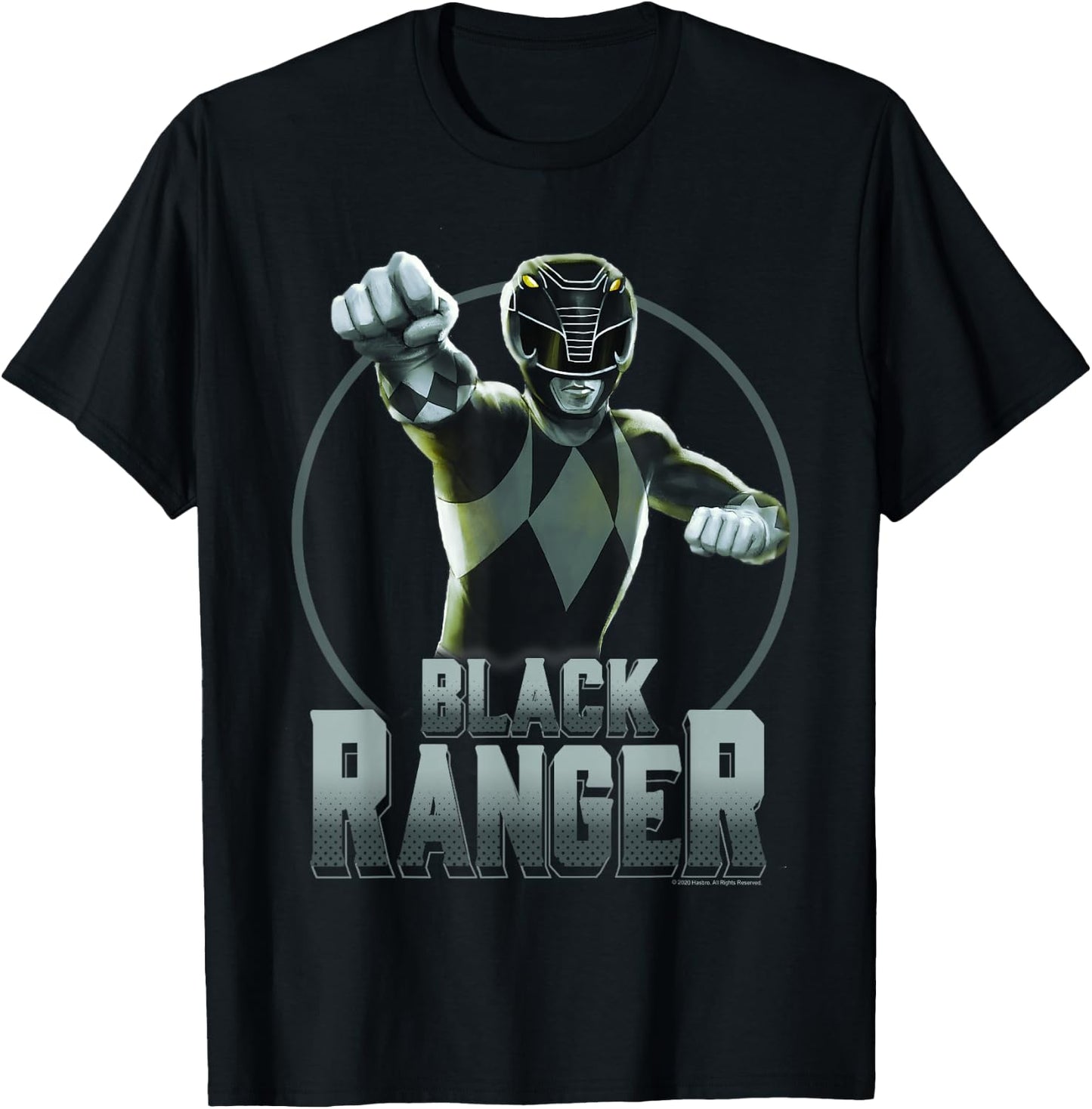 Power Rangers Black Ranger Karate Action Circle Portrait V2 T-Shirt - T-Shirt | Black