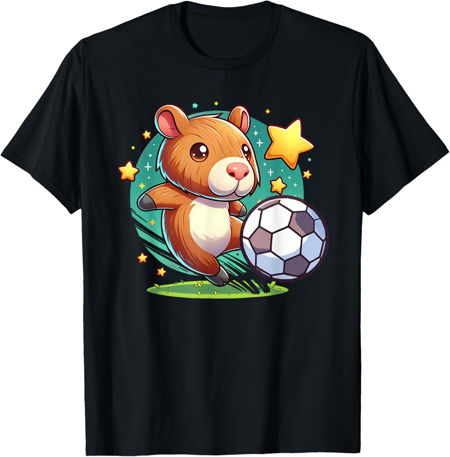 Soccer Player Capybara Kicking Soccer Ball Cute Girl Graphic T-Shirt - T-Shirt | Black