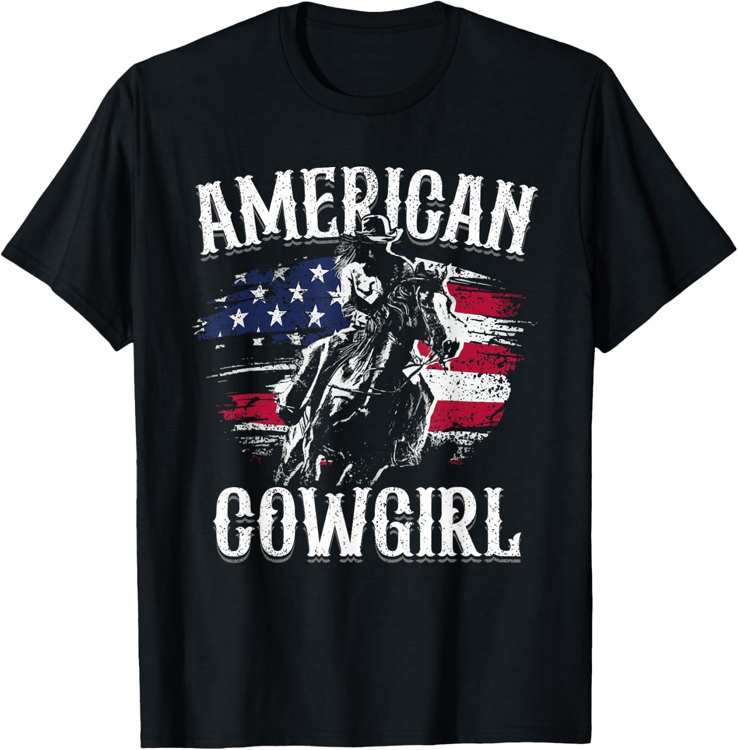 American Cowgirl Rodeo Barrel Racing Horse Riding Girl Gift T-Shirt - T-Shirt | Black