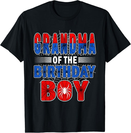 Grandma of The Birthday Boy Spider Web Birthday Party T-Shirt - T-Shirt | Black