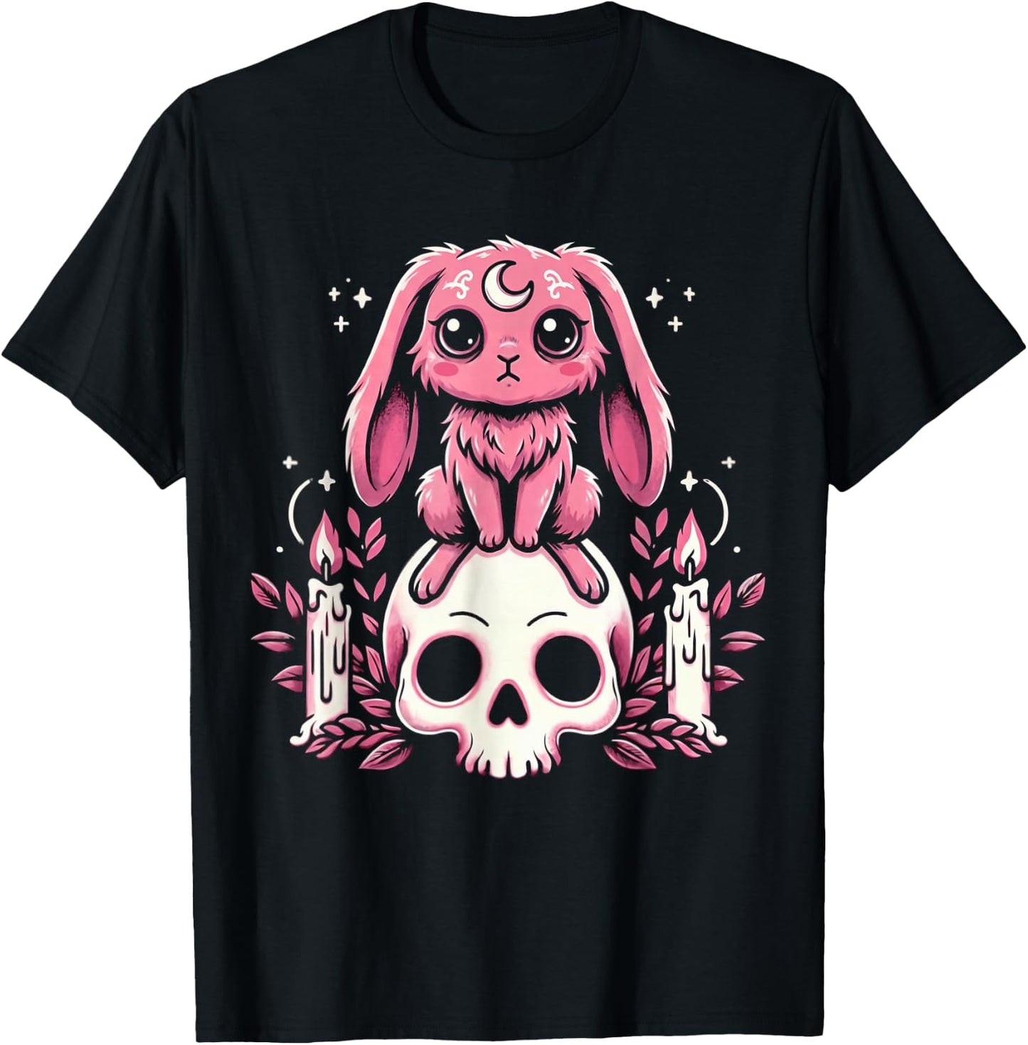 Gothic Hase Bunny Fledermaus auf Schädel Mond Goth T-Shirt - T-Shirt | Black