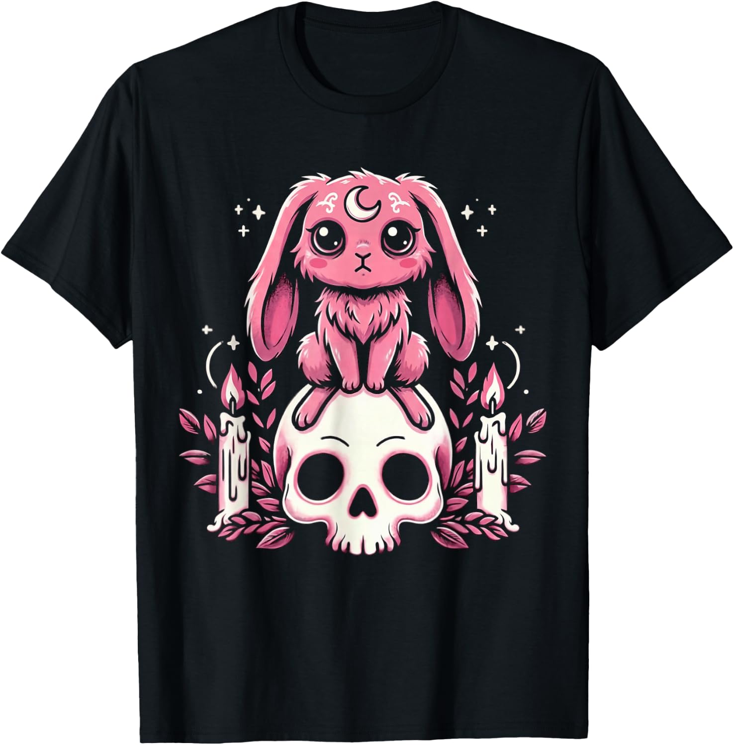 Gothic Hase Bunny Fledermaus auf Schädel Mond Goth T-Shirt - T-Shirt | Black