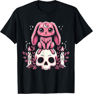 Gothic Hase Bunny Fledermaus auf Schädel Mond Goth T-Shirt - T-Shirt | Black