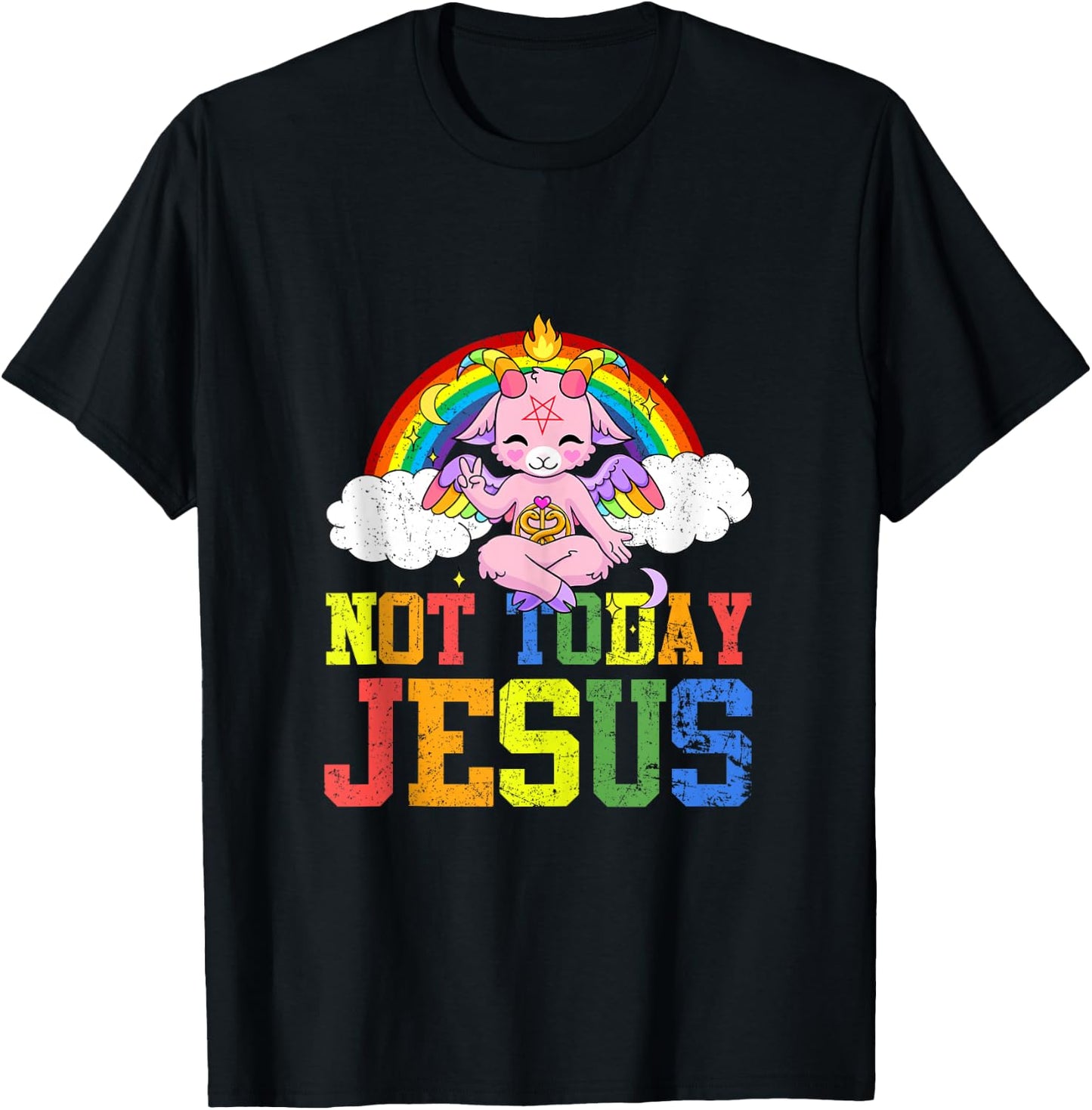 Today Not Jesus Cute Baphomet LBGT Satan Goat Gay Pride T-Shirt - T-Shirt | Black