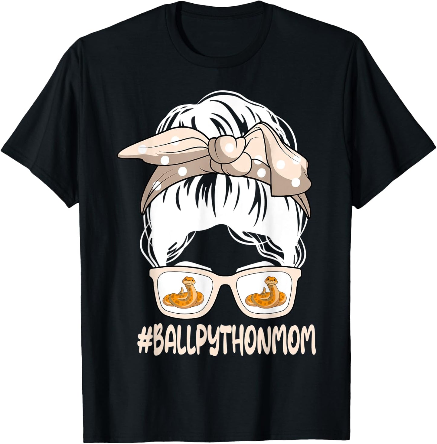 Ball Python Mom Ophiophile Messy Hair Bun Mother's Day T-Shirt - T-Shirt | Black