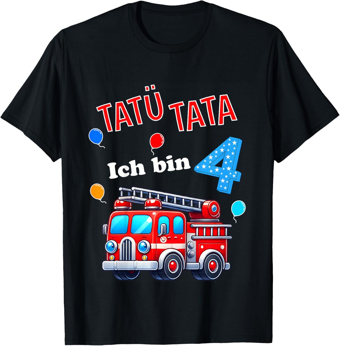 Kinder Feuerwehr Feuerwehrmann Kinder Geburtstag 4 Jahre alt Junge T-Shirt - T-Shirt | Black