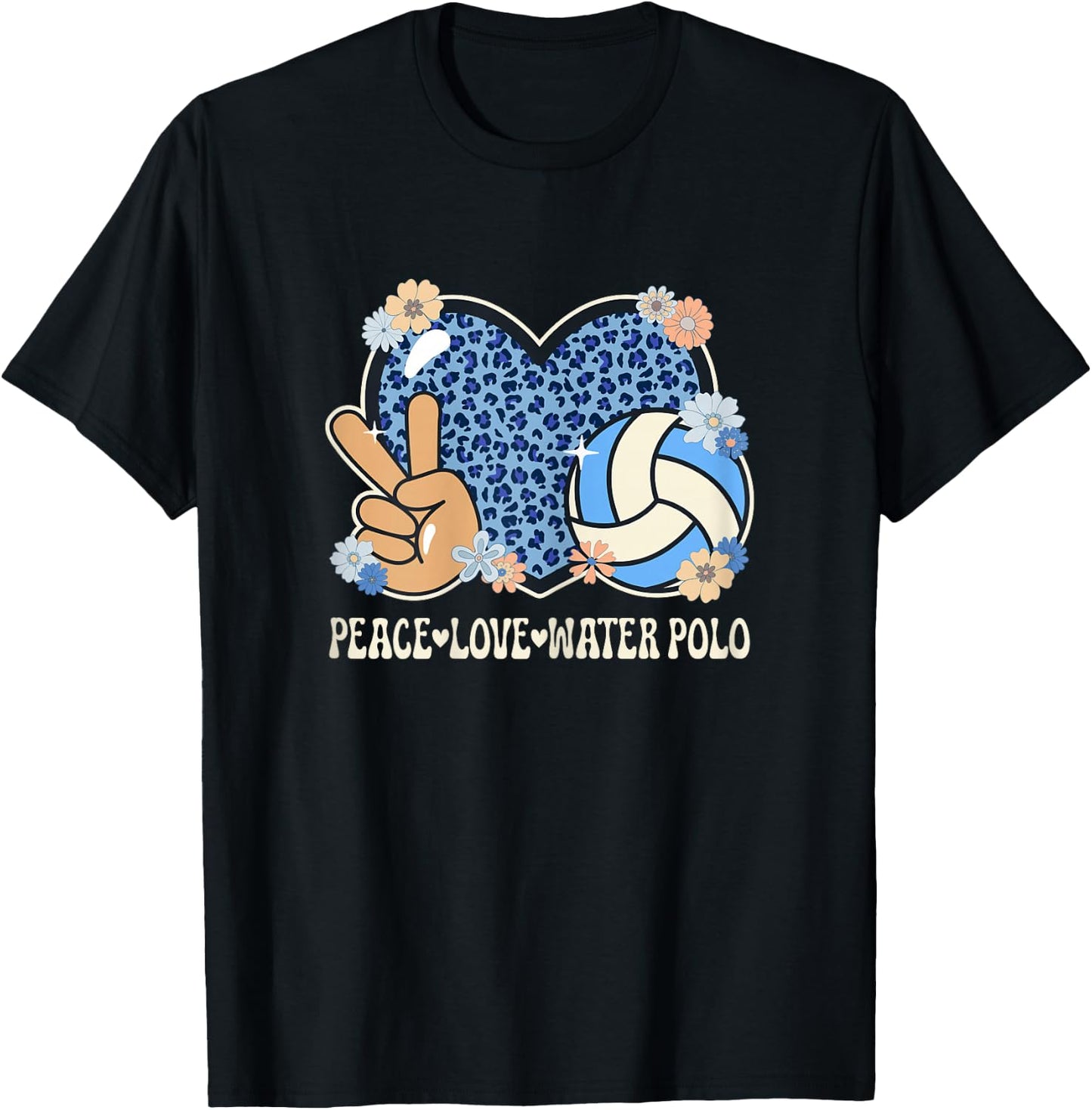 Peace Love Water Polo Lover Leopard Print Women Water Polo T-Shirt - T-Shirt | Black