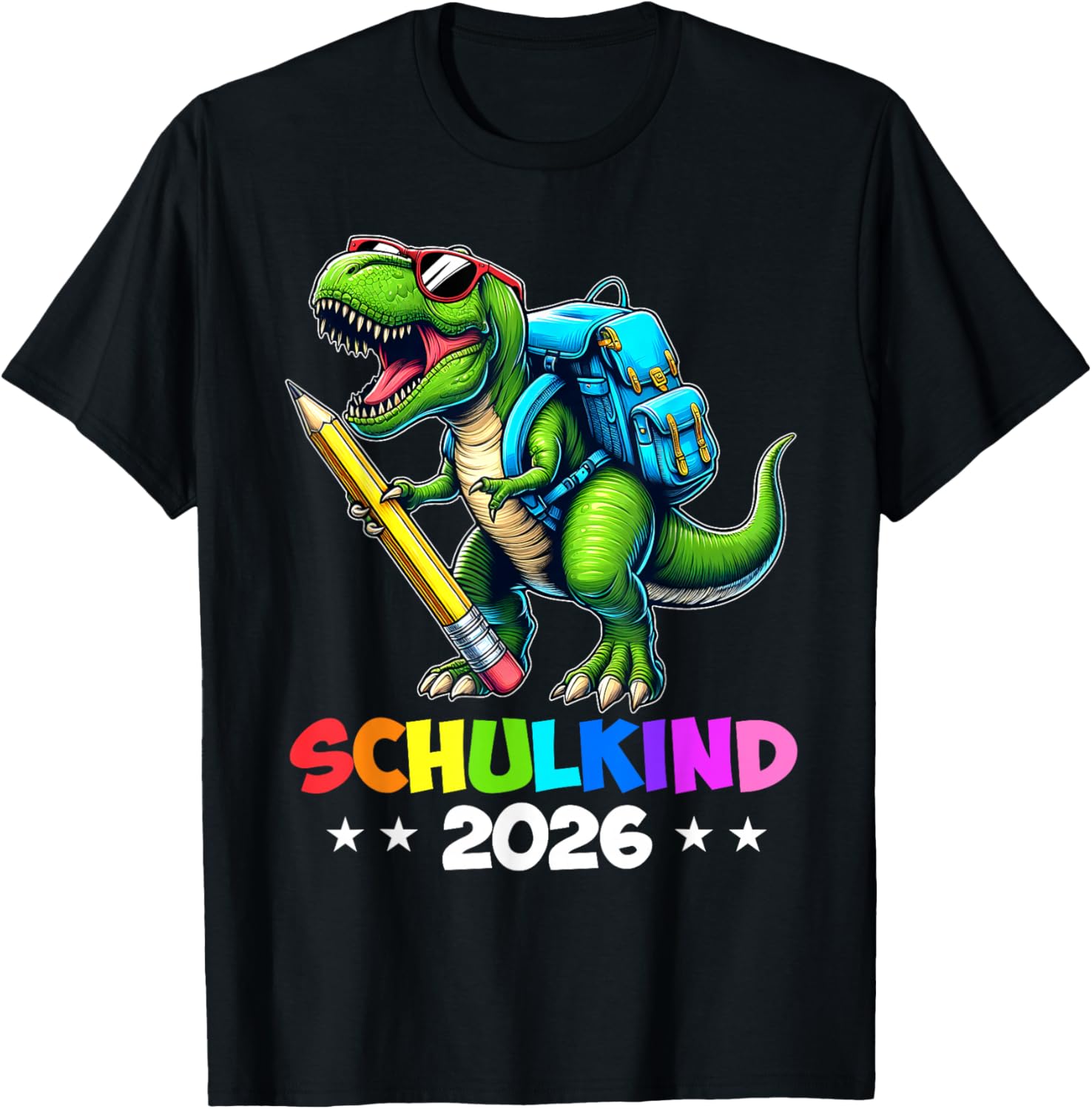 Schulkind 2026 Dino T Rex Boys Dinosaur School , black T-Shirt - T-Shirt | Black