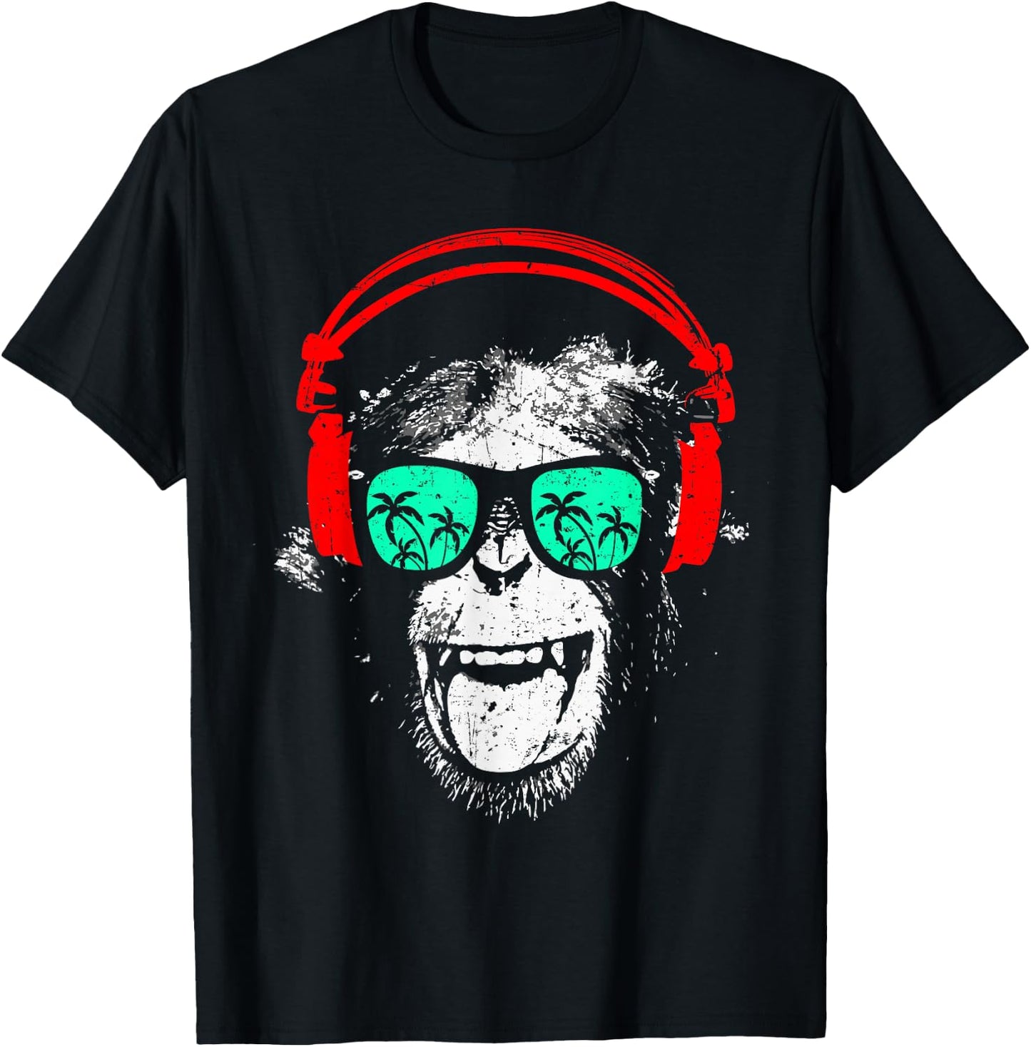 Monkey DJ with Headphones and Sunglasses Gift , black T-Shirt - T-Shirt | Black