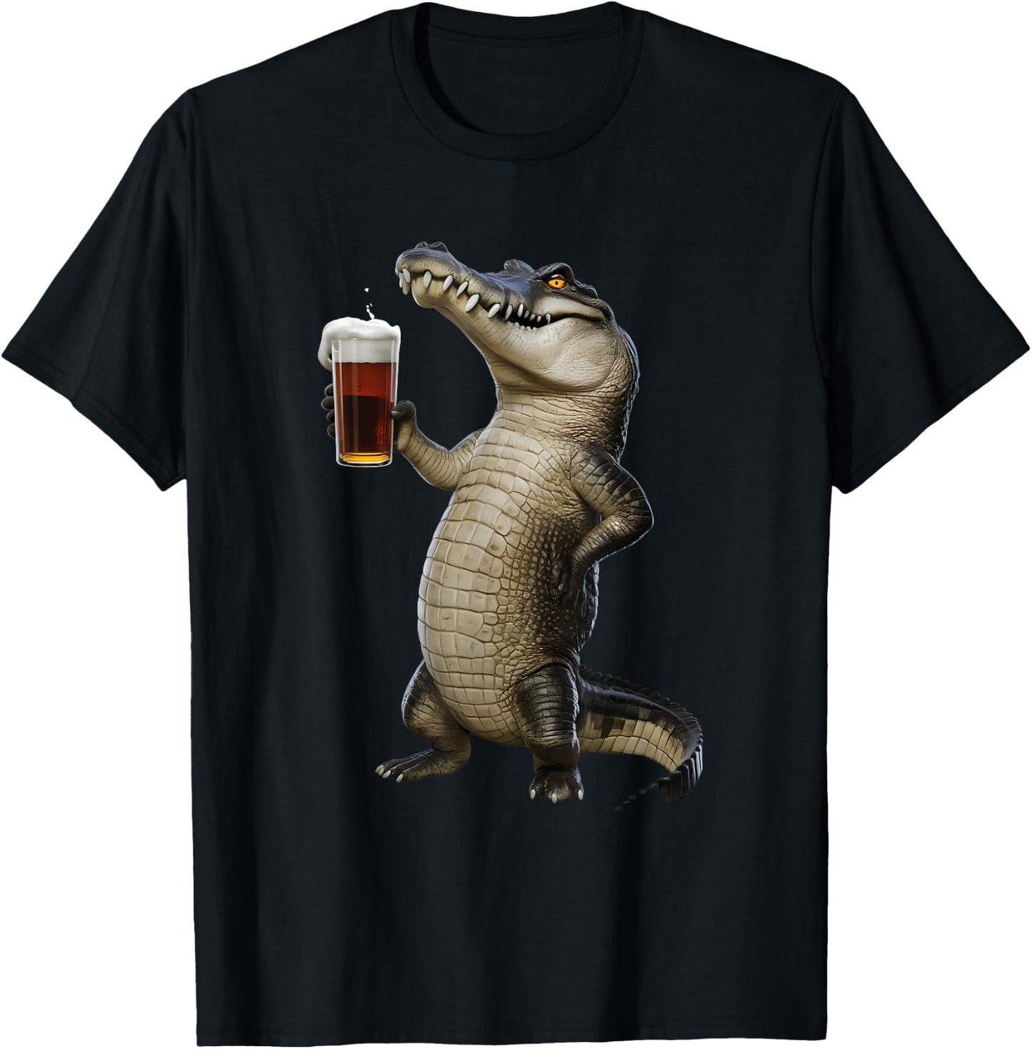 Crocodile Boire Bière Réaliste T-Shirt - T-Shirt | Black