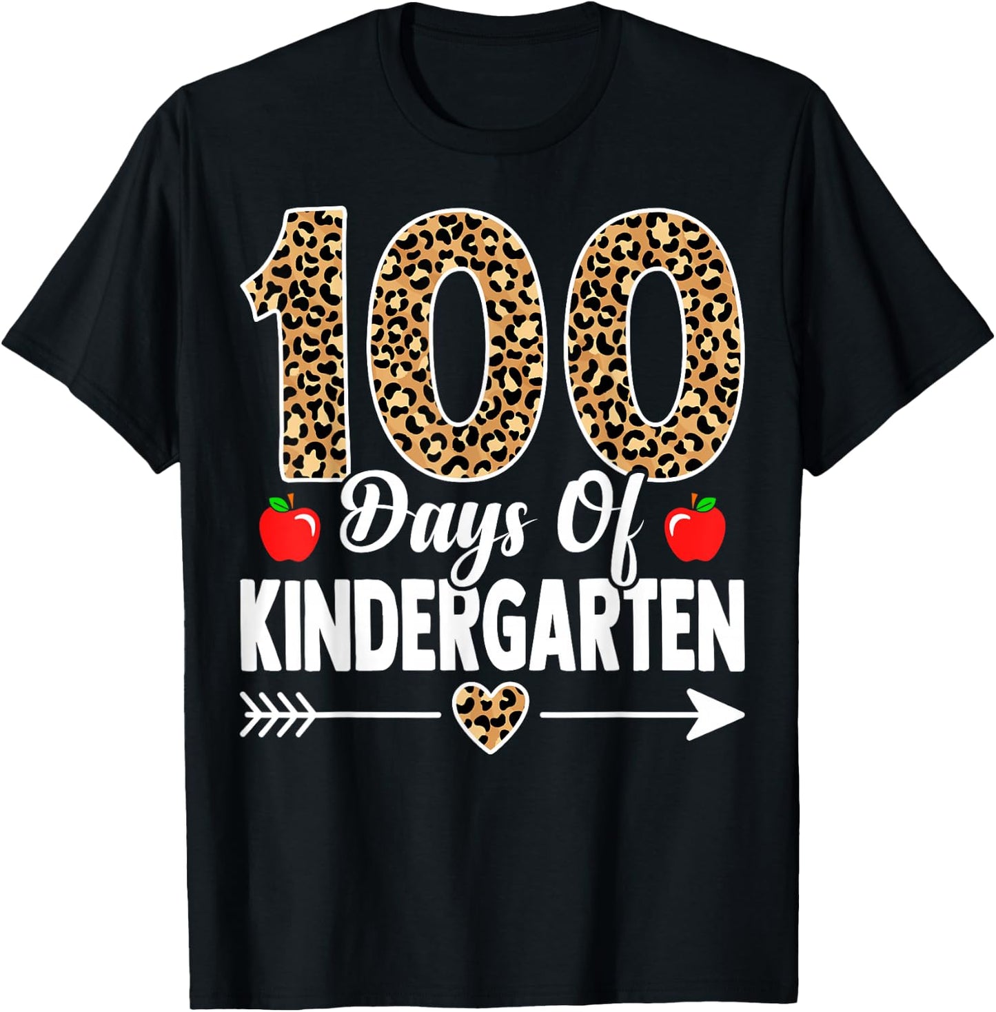 100 Days of Kindergarten Leopard 100th Day Of School T-Shirt - T-Shirt | Black