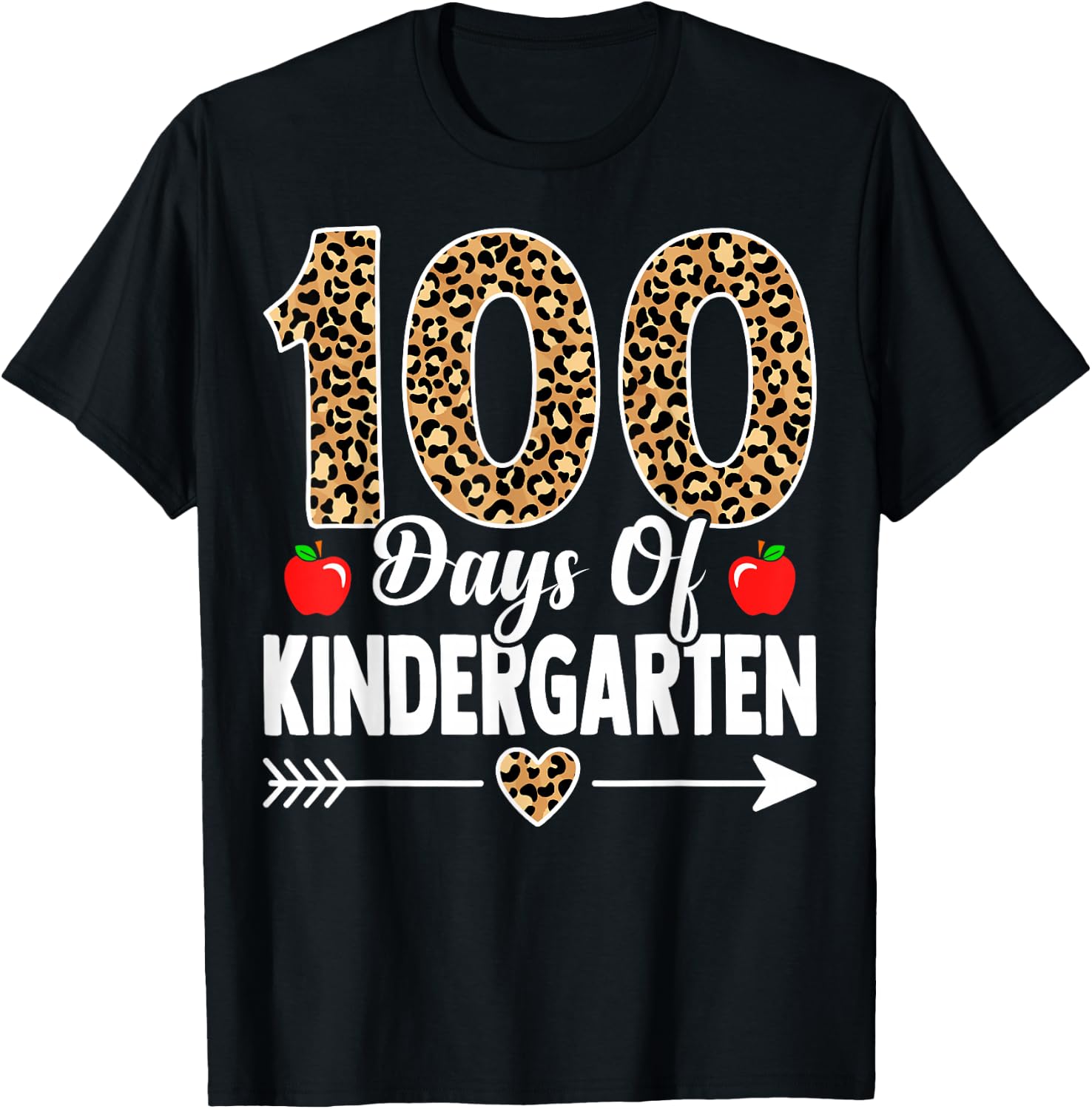 100 Days of Kindergarten Leopard 100th Day Of School T-Shirt - T-Shirt | Black