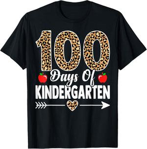 100 Days of Kindergarten Leopard 100th Day Of School T-Shirt - T-Shirt | Black