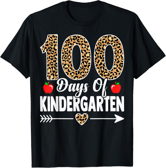 100 Days of Kindergarten Leopard 100th Day Of School T-Shirt - T-Shirt | Black