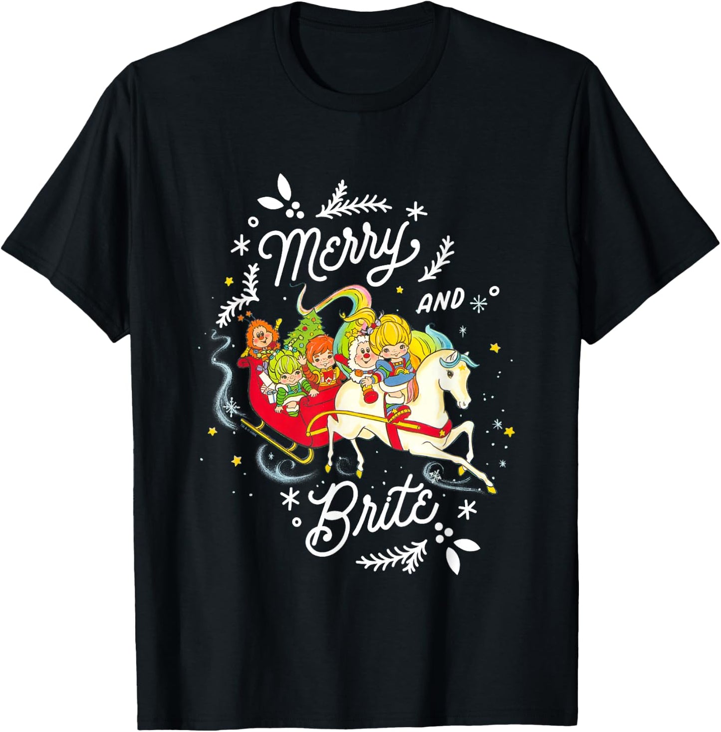 Rainbow Brite Christmas Merry & Brite Sleigh Ride T-Shirt - T-Shirt | Black