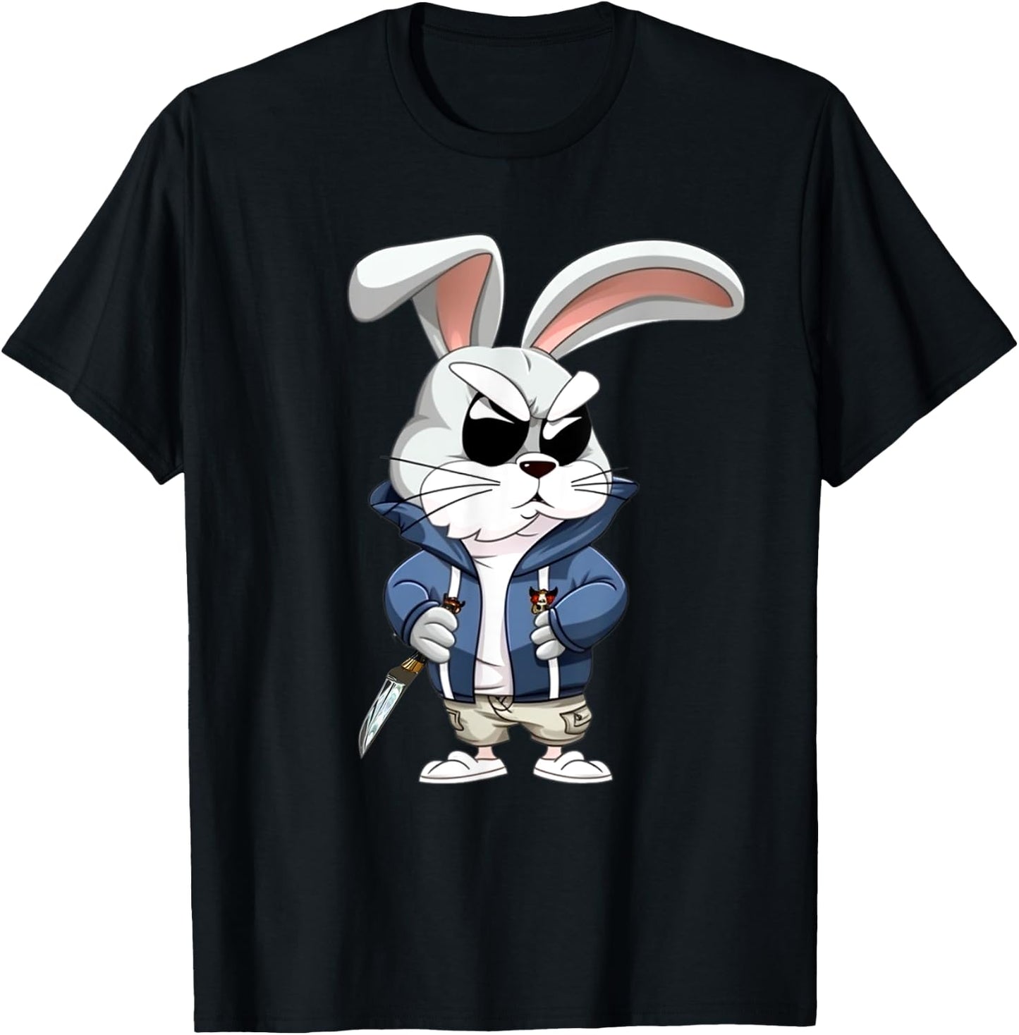 Thug Bunny Holding Knife Funny Bunny Rabbit Lovers Design T-Shirt - T-Shirt | Black